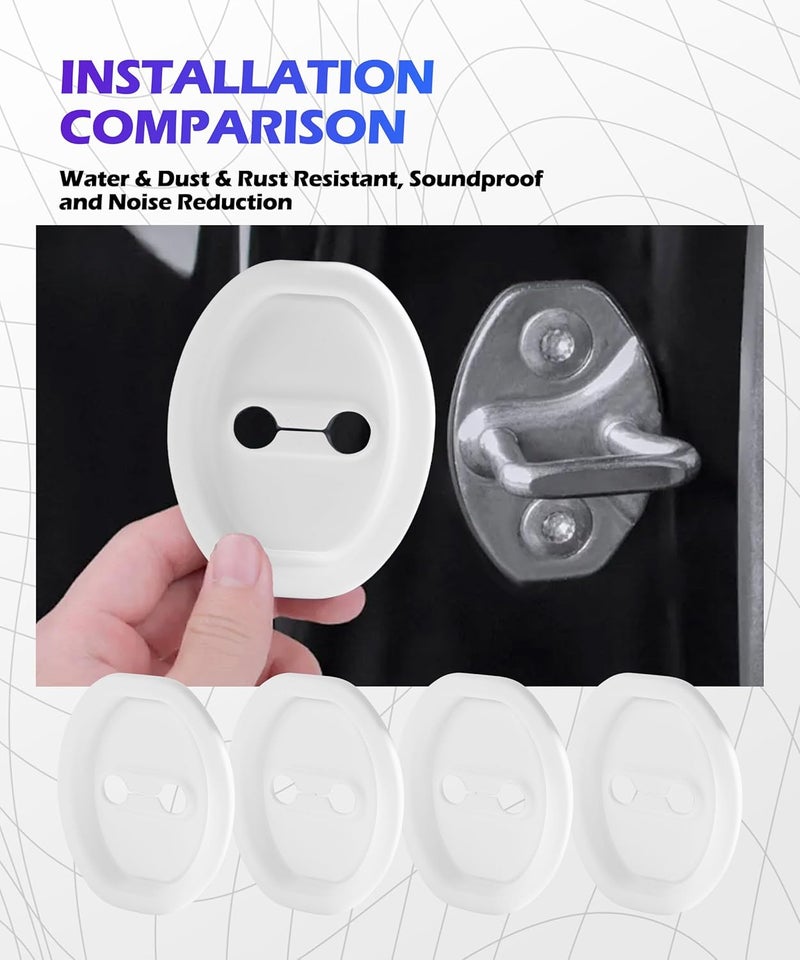 SCUARI 4PCS Car Door Lock Cover,Car Accessories Silicone Silent Car Door Slam Stopper,Universal Self-Adhesive Automotive Decorations&Protects Protector Cover for Cars,Suitable for Most Vehicle (White) - Image 4